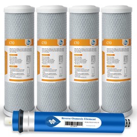 Membrane Solutions Combo Pack for FX12M and FX12P, Water Filter Replacement Cartridges Compatible with GE GXRM10RBL GXRM10G Reverse Osmosis Systems, 4x 10-Inch Carbon Filters, 1x 50GPD RO Membranes