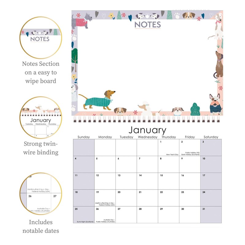 2026 Memo Wall Calendar Notes Board - Lilac Dog Design
