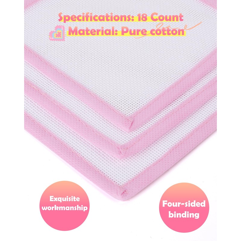 Zplontya Bound Needlepoint Canvas – 3 Pcs 18 Mesh Pink