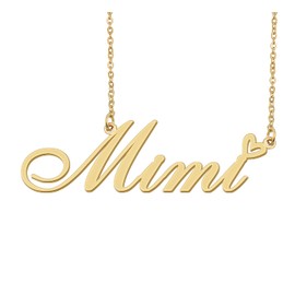 18k Gold Plated Mimi Name Necklace Heart Charm Pendant Stainless Steel Graduation Jewelry for Womens Teens 16"