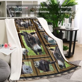 Throw Blanket Donkey Blankets Fuzzy Fleece Soft Blanket Cozy Warm Travel Blanket for Couch Sofa or Bed, 60 x 80 Inch