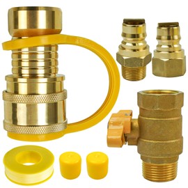 AUGREX 3/4" Natural Gas Quick Connect Fittings, Solid Brass Quick Connect Fittings Convert w/Gas Valve 3/4 Ball Valve Fit for Generators, Gas Grills, Fire Pits, RV, Etc Pipe Natural Gas Supply