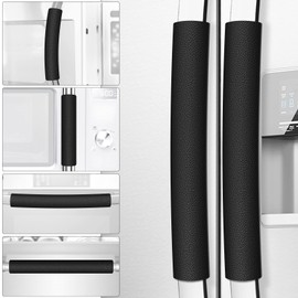 Royleath Refrigerator Door Handle Covers, 6PCS, Leather Kitchen Appliance Handle Covers, Keep Your Fridge Microwave Oven Stove or Dishwasher Clean, Stains Dirty Oils, Timesaver, Kitchen Decor (Black)