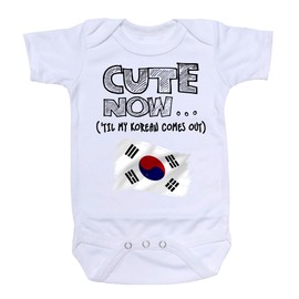 Cute Now Baby South Korean Bodysuit Til My Korean Comes Out Country Pride Baby/Infant Jumpsuit in White Pick Size NB-18M (6M)