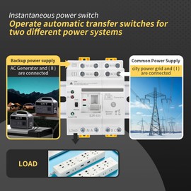 Mini ATS Automatic/Manual Transfer Switch 4P 63A AC220V, Home Generator Manual Transfer Switch for Uninterruptible Power Supply, 3Phas Dual Auto Power Electrical Selector Switch DIN Rail Mount G2R-4P