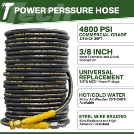 TechSweepPro 5000PSI Pressure Washer Gun and Hose Kit, 25FT Kink Resistant Steel Braided Power Washer Hose with 3/8" Swivel Quick Connector and M22 14mm Adapters Replacement/30" Extension Washer Wand
