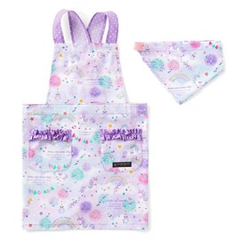 COLORFUL CANDY STYLE N7907510 Children’s Slip-On Cross-Back Apron and Bandanna Set, Girls, for Children 3 Feet 3.4 Inches - 3 Feet 11.2 Inches (100 - 120 cm) in Height, Unicorn Fantasy