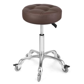 McDooFly Adjustable Heavy Duty Stool - Rolling Stools with Locking Caster Wheels - Swivel Stools Backless Chair for Home Kitchen Office Shop Tattoo Lash Tech Pedicure (Brown, Height 22 to 30 in)