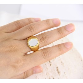 MYNENEY Stainless Steel Round Shape Classical Simple Plain Wedding Engagement Statement Pinky Band Signet Rings for Men Women Size 4-15 (Gold+White, 8)