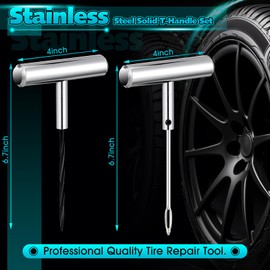 Saillong Tire Plug Tool Heavy Duty Plug Kit Stainless Steel T Handle Set Spiral Probe and Split Eye Needle Tire Repair Set for Automobiles Motorcycles Bicycles Car Truck