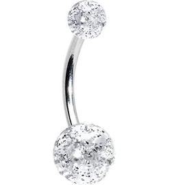 Body Candy Unisex Adult Stainless Steel Clear Glitter Acrylic Ball Belly Button Ring