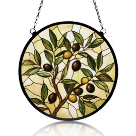 Olive Branch Stained Glass Window Ornaments, Painted Suncatchers, Kitchen Decor, Patio Decor, Italian Suncatcher, Bar Cart Decor, Olive Home Decor, 7.8 inch