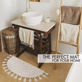 Beautiful Boho Rug with Tassels for Your Bathroom - Soft Half Circle 100% Cotton Mat Fits Perfectly Into Your Home - A Cute, Non-Slip and Absorbent Crochet Rug Ideal to Enhance Any Bath/Bedroom Decor