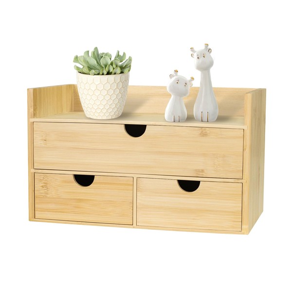 SeekElegant Bamboo Desk Organizer, Desktop Organizer with 3 Drawer, Tabletop