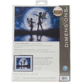 Dimensions Twilight Silhouette Fairy Counted Cross Stitch Kit, 14 Count Navy Aida, 14'' x 11'',Black, Blue, White