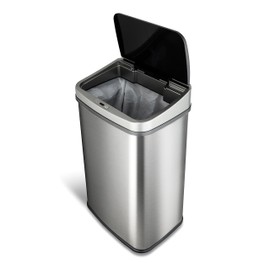 Ninestars DZT-50-28BR Automatic Touchless Motion Sensor Rectangular Trash Can, Black Top, 13 Gal. 49 L., Brush