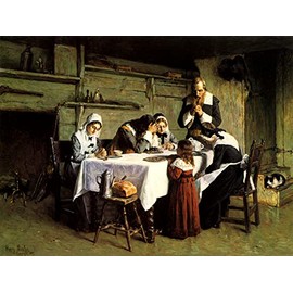 WONDERFULITEMS Canvas A Pilgrim's Grace Puritan Family Thanksgiving American Colonial 1897 Painting by Henry Mosler 15" x 20" image size art repro on canvas rolled up