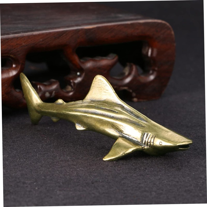 LIFKOME Brass Shark Figurine Desktop Decor Unique Shark Shaped Adornment