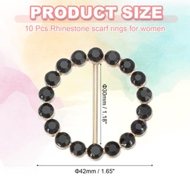 PATIKIL 10 Pcs Silk Scarf Ring Clip Bling Rhinestone T-Shirt Clips Tie Waist Knotted Buckle Rings Metal Circle Buckles for Women Fashion Scarves Hat Decor Wrap Holders, Black