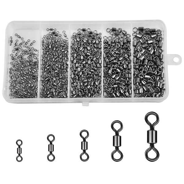 Fishing Rolling Barrel Swivels, 500pcs Fishing Line Connectors Stainless Steel Black Nickel Fishing Bearing Swivels Terminal Tackles for Saltwater Freshwater Size 30-97Lbs