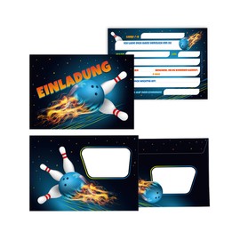 Minkocards 12 Invitation Cards Including 12 Envelopes Children's Birthday Bowling Bowling Bowling Party Girls Boys Invitation Boys Birthday Girls Birthday Party