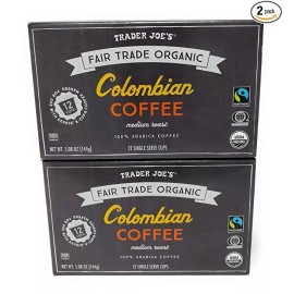 Trader Joe's Café colombiano orgânico Trader Joe's 12 xícaras de dose única. Pacote com 2