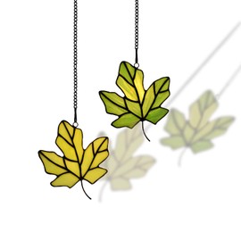 HomeBeauty Maple Leaf Suncatcher, Stained Glass Window Hanging, Tiffany Style Leaves Decorations Gifts (Maple Leaf, Green, Set of 2)