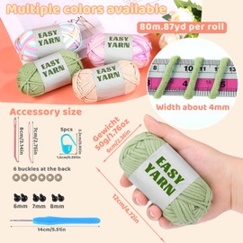 4x50g Crochet Yarn for Beginners, Easy Yarn, Chunky Yarn for Crochet, Easy Yarn Crochet for Beginners with Easy-to-See Stitches, Crochet Hook, Stitch Markers, Chunky Yarn for Crochet