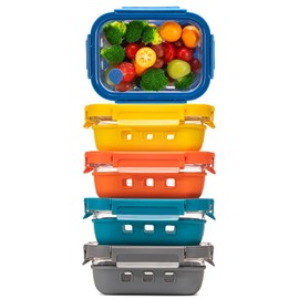 GENICOOK 2.7 CUP Glass Food Storage Containers with Glass Lids,5 Pack-Aitight Meal Prep Container Set with Silicone Sleeve, BPA-Free, Dishwasher, Microwave, and Freezer Safe