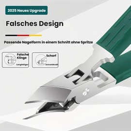 3-teiliges Set Nagelknipser mit Adler-Schnabel,Weithals Spritzwassergeschützt Gebogene Nagelknipser,mit Feile und Nagelpick,Fußnägel Knipser für Senioren und Kinder (grün)
