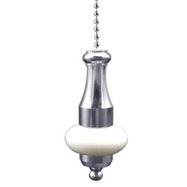 NewZC Light Pull Chain Extension with Ball Chain 100 cm Length Bathroom Toilet Light/Ceiling Light Fan Switch/Blind Cord Pull Handle Weight Pull Cord - Brushed Chrome with White Ceramic