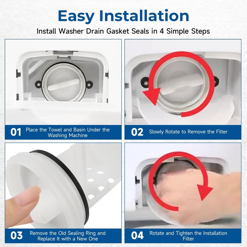 LEYURISE 2 Pack Washer Drain Pump Filter Gasket Compatible with