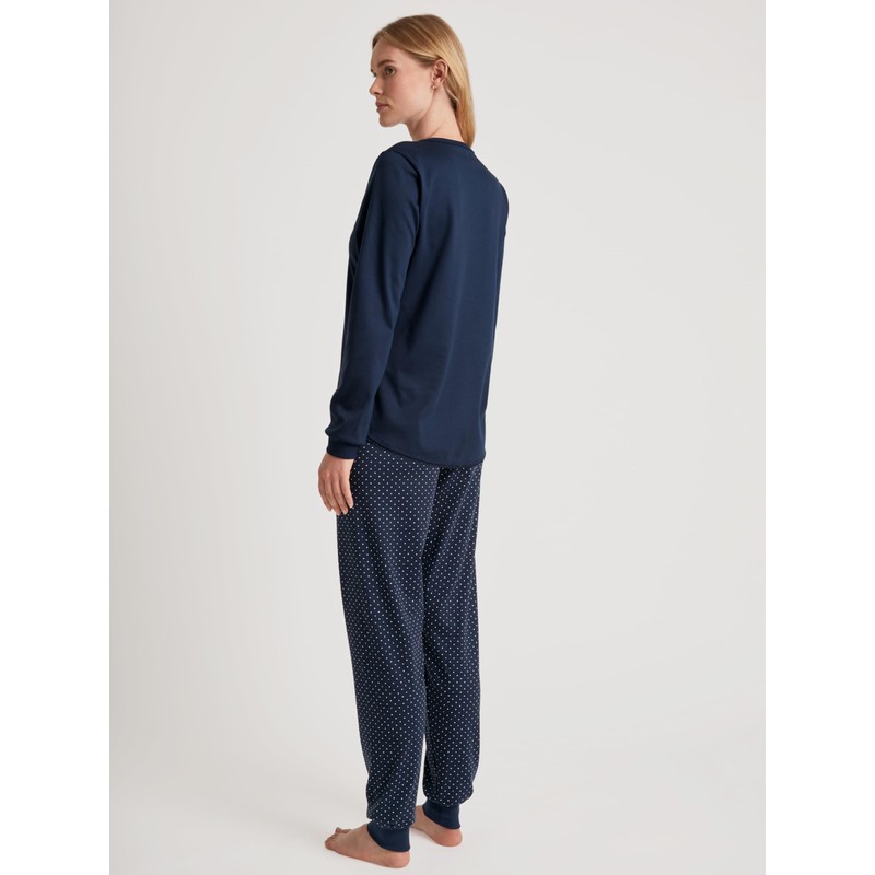 CALIDA Midnight Dreams Women's 100% Thick Cotton Cuffed Pyjamas, Peacoat