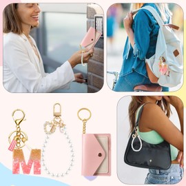 SMUOBT Pink Keychain Wristlet Initial Letter Keychain for Women Keychain Wallet Pearl Keychain Car Key Chain, M, Pink, Medium