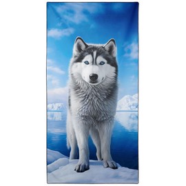 YISUMEI Microfibre Beach Towel XXL Beach Towel Lightweight Bath Towel Quick Drying Husky Sleigh Dog 180 x 90 cm