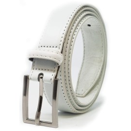 Mens 30mm (1.25") Suit Trouser Feather Stitched Leather Belt White Large