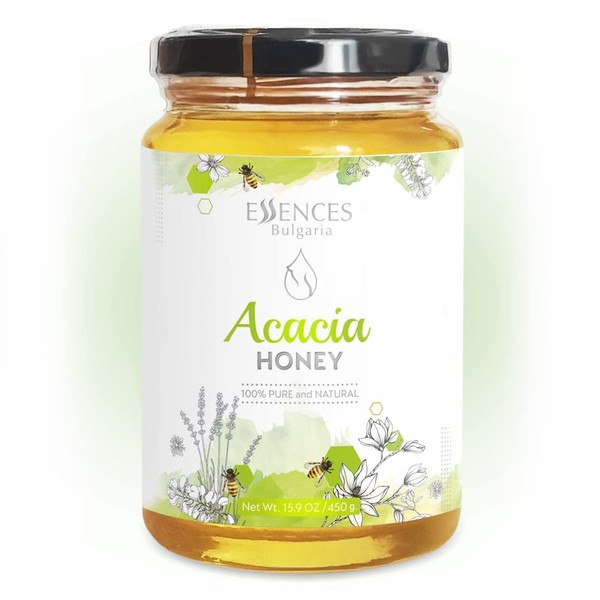 Essences Bulgaria Raw Acacia Honey 15.9 OZ | 450gr | Amazing Taste | 100% Pure and Natural | Without additives | Raw Bee Honey | Natural Sweetener | GMO-Free | Gluten-Free