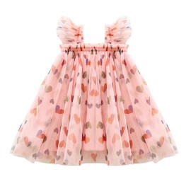 YETANLID Baby Girls Tulle Tutu Dresses Toddler Girls Sleeveless Summer Birthday Party Dress Heart Print-Pink Size 12-18 Months