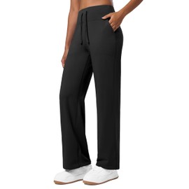 Willit Women's Fleece Lined Wide Leg Thermal Yoga Pants with Pockets High Waist Comyf Casual Lounge Pants Black XL