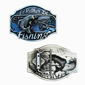 Gift Box Packed Western Style Funny Casual Belt Buckle I'd Rather Be Fishing, Sliver, Medium