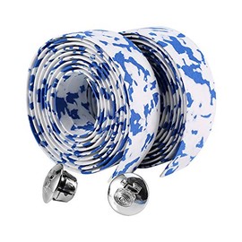 Alomejor Handlebar Tape Handle Tape Wraps with 2 Plugs 2PCS Cycling Handle Wraps for Mountain Road Bike(Blue+White)