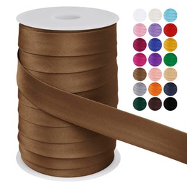 LEREATI Cinta de satén de doble pliegue de 1 pulgada x 55 yardas, cinta de bies para costura, cinta de poliéster para colar, cinta de tela de ribete para dobladillo, costura, manualidades (café claro)