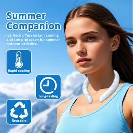 Cozeoa Instant Cooling Ice Neck Collar for Adults & Youth, Reusable Transparent PVC Cold Therapy Wrap with Adjustable Strap, Stay Cool 4-6Hrs for Summer Hiking, Running, Fishing, Outdoor Work (White)
