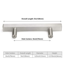 homdiy 10 Pack Brushed Nickel Cabinet Pulls Kitchen Cabinet Handles, 3inch Hole Centers Square Cabinet Handles Brushed Nickel Handles for Cabinets and Drawers Silver Cabinet Door Handles