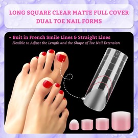 120pcs Dual Toe Nail Forms Clear Matte Full Cover Toenail Art Mold Artificial Nail Tips with Scale for Polygel Extension Beginners DIY Manicure with Dual-ended Brush Nail File Coffin Nails 12 Sizes