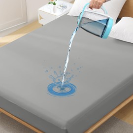 California King Waterproof Mattress Protector - Noiseless, Breathable, Machine Washable Fitted Mattress Cover with Deep Pocket up to 5”-21”（Dark Grey）