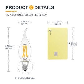 TOKCON 12V E12 LED Light Bulbs - Soft Warm 2700K 4W (Only for 12 Volt DC/AC)- Small Candle Base - 40W Equivalent Flame Tip Low Voltage LED Candelabra Bulb for RV, Camper, Boat - 4 Pack
