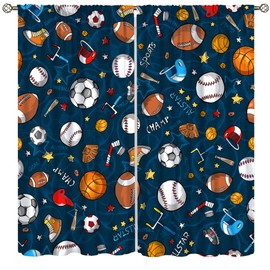 Kids Bedroom Window Curtains, Basketball Soccer Baseball Sports Theme Teenage Boys Home Living Room Blackout Curtains 42x45 Inch