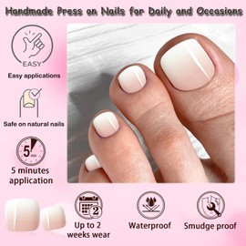 240pc Ombre Press on Toenails Women Fake Toe Nails with Glue Tabs, Ombre Fake Toenails Press on Nails Toe Acrylic Nail Tips Short Square Glue Toenails Stick Artificial Toe Nails Press ons Pedicure