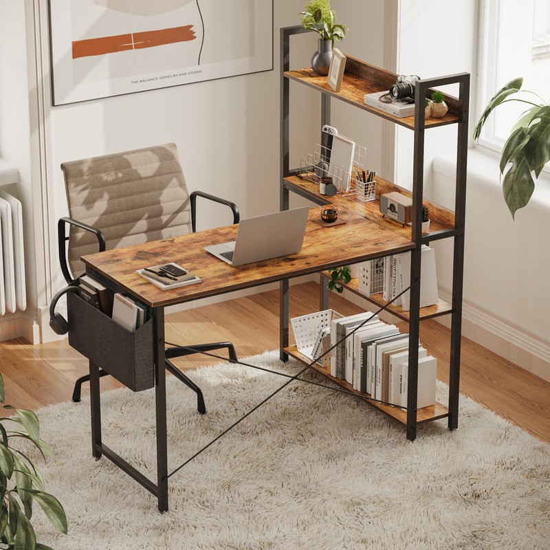 Treesland 55 Inch Computer Desk with Storage Shelves, L Shaped